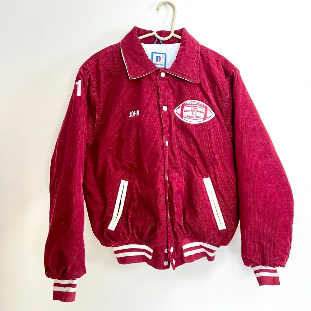 Red Corduroy Varsity Jacket - Size 44-46 Large - Retro Fashion - Winter Layers